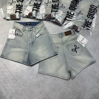 Quần Short THE QUAO Jeans Nữ Lưng Cao Thêu Túi Màu Bụi Nhạt R2105_450