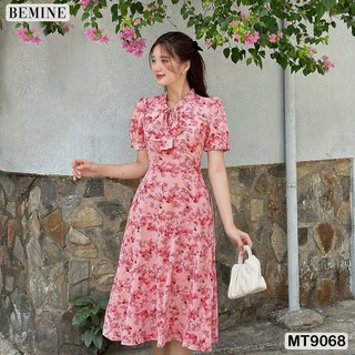 Đầm thiết kế cổ tròn thắt dây nơ tay phồng dáng xòe BEMINE  MT9068