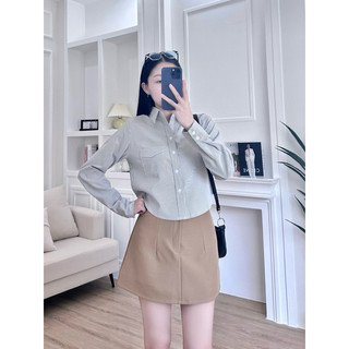 Áo sơ nữ dài tay croptop kẻ sọc Mintshe