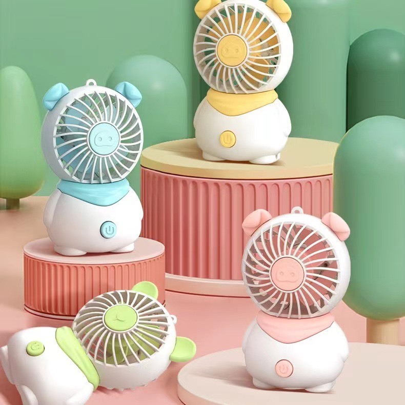 Quạt mini cầm tay tích điện 5 tốc độ gió, gấp gọn, xoay 90 độ có dây đeo,đèn led hiển thị pin | BigBuy360 - bigbuy360.vn