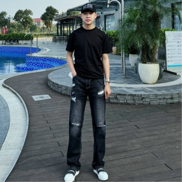 Quần Jean Nam Ống Đứng,Quần Suông Nam Loang Rách Chất Liệu Jean Kho Tàu Cao Cấp