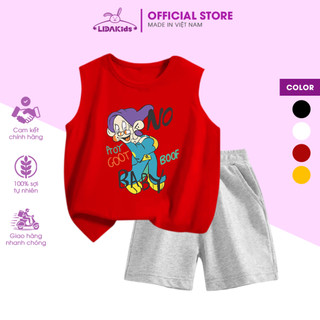 Bộ Bé Trai Sát Nách In Hình Chú Hề Cute, Set Đồ Bé Trai Mùa Hè Vải Cotton Co Giãn Nhẹ Thông Thoáng Lidakids 0020