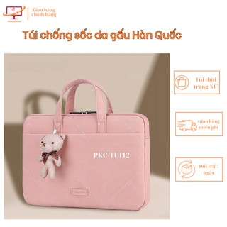 Túi đựng PHUKIENCHAT da PU con gấu Hàn Quốc dành Laptop và Macbook (tặng kèm túi nhỏ), PKC-TUI12
