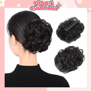 Kẹp tóc giả búi xoăn tiện lợi cho nữ trung niên, tóc giả búi dạng kẹp cao cấp QAB5