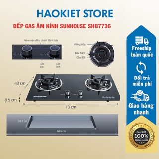 Bếp gas âm kính sunhouse shb7736