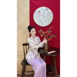 Sét bà ba mango hoa tay dài nút ngọc
