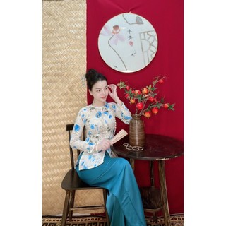 sét bà ba mango hoa tay dài nút ngọc (s-3xl )