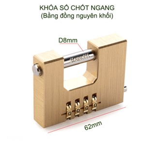 Khóa số chống trộm chốt ngang chống cắt, 4 mã số thay đổi được, chốt inox 304-D8mm (đồng nguyên khối-chống nước)
