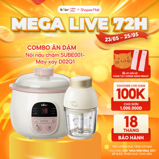 Combo Nồi Nấu Chậm 0,8L Bear SUBE001 và Máy Xay Ăn Dặm Cho Bé Mini Cầm Tay D02Q1 Tiện Lợi 6 Lưỡi Dao Sắc Bén