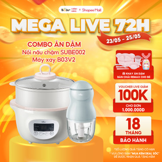 Combo Nồi Nấu Chậm 1,6L Bear SUBE002 và Máy Xay 0,3L B03V8 8 Lưỡi Bản Nâng Cấp Nấu Cháo Xay Đồ Ăn Dặm Cực Nhuyễn Cho Bé