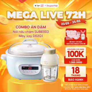 Combo Nồi Nấu Chậm 2,5L BEAR SUBE003 Tiếng Việt và Máy Xay Ăn Dặm D02Q1 Hầm Xương Nấu Cháo Xay Thực Phẩm Tiện Dụng
