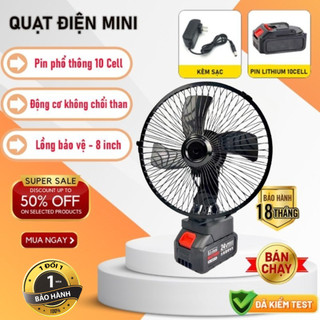 Quạt tích điện chạy pin 10 cell lồng quạt 22cm cánh thép sử dụng lên đến 3 giờ quạt để bàn x555