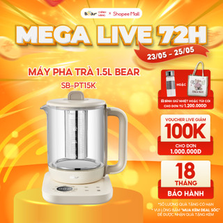 Bình Pha Trà BEAR 1,5L Ấm Thủy Tinh Đun Nước Giữ Nhiệt Hẹn Giờ Có Lưới Lọc Bảo Hành 18 Tháng - SB-PT15K 1000W