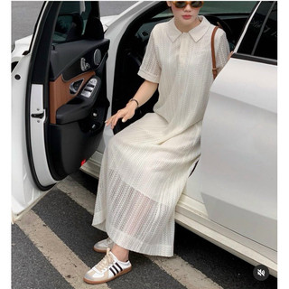 ĐẦM POLO CỔ BẺ REN SUÔNG KEM