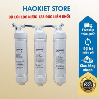 Bộ lõi lọc nước 123 đúc liền khối, dùng cho tất cả các máy lọc nước trên thị trường có kết nối tương tự.