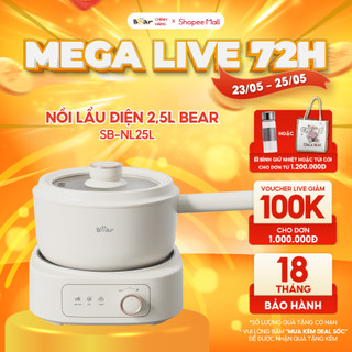Bộ Bếp Điện Đơn Kèm Nồi Đa Năng Bear NL25L Có Xửng Hấp, Nấu Lẩu Mini Siêu Chống Dính Đế Rời Sôi Cực Nhanh