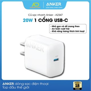 Củ sạc nhanh anker 20w - 1 cổng usb-c - a2347 viettel phân phối