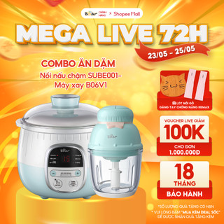 Combo Nồi Nấu Chậm 0,8L Bear SUBE001 Bản Tiếng Việt và Máy Xay Ăn Dặm Cho Bé B06V1 Tiện Lợi 3 Lưỡi Dao Sắc Bén