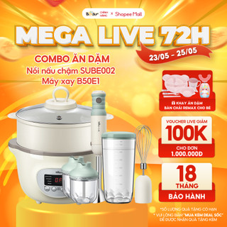 Combo Nồi Nấu Chậm 1,6L Bear SUBE002 và Máy Xay 5 Món B50E1 Đa Năng Xay Đồ Ăn Dặm Nấu Cháo Hầm Ninh Tiết Kiệm Thời Gian