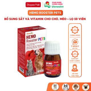 Vemedim Hemo Rooster Pets tăng cơ, bền sức, nhanh hồi phục cho chó mèo, lọ 50 viên