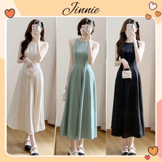 Váy cổ yếm dáng dài xoè chất chéo dày dặn phong cách tiểu thư Hàn Quốc Jinnie Store