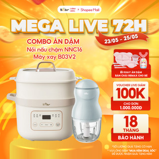 Combo Nồi Nấu Cháo 1,6L Bear NNC16 Và Máy Xay Ăn Dặm 0,3L B03V8 8 Lưỡi Mini Cầm Tay Xay Cháo Nhuyễn Hâm Ninh Tiêt Kiệm