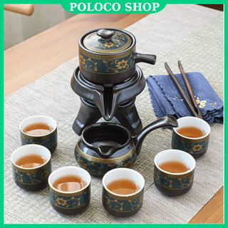 Bộ ấm pha trà cối xay - chất liệu gốm lòng chén trắng - bộ ấm chén pha trà