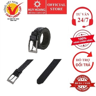 Dây nịt nam da bò vân cá sấu Huy Hoàng 1 lớp 3,5P màu đen HP4150