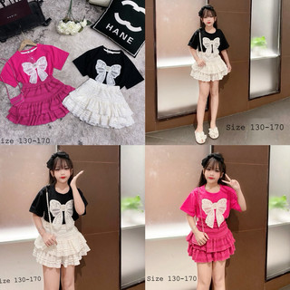 Set áo Nơ ngọc Chân váy Tầng tiểu thư cho bé gái size đại 17-42kg xinh xắn tiểu thư