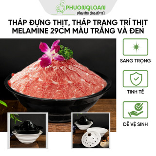 Tháp đựng thịt, tháp trang trí thịt Melamine 29cm màu trắng và màu đen