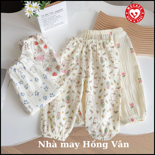 Quần dài xô Muslin cho bé mặc mùa hè, Quần bom xô Muslin chống muỗi cho bé trai, bé gái