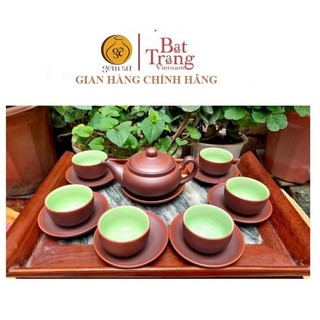 Bộ ấm trà tử sa dáng bẹt dung tích 150ml hàng bát tràng-bts0003