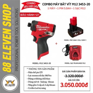 Combo máy bắt vít milwaukee 12v 3453-20