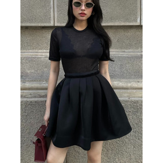 Chân váy xòe bồng taffeta đen ngắn poppy skirt huong boutique - hbz516