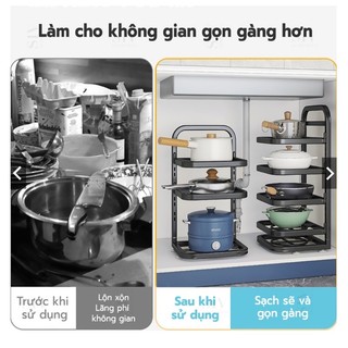 Kệ để xoong nồi chảo 3,4 tầng có thể điều chỉnh,giá để xông nồi dùng để trên kệ bếp, gầm bếp, góc bếp