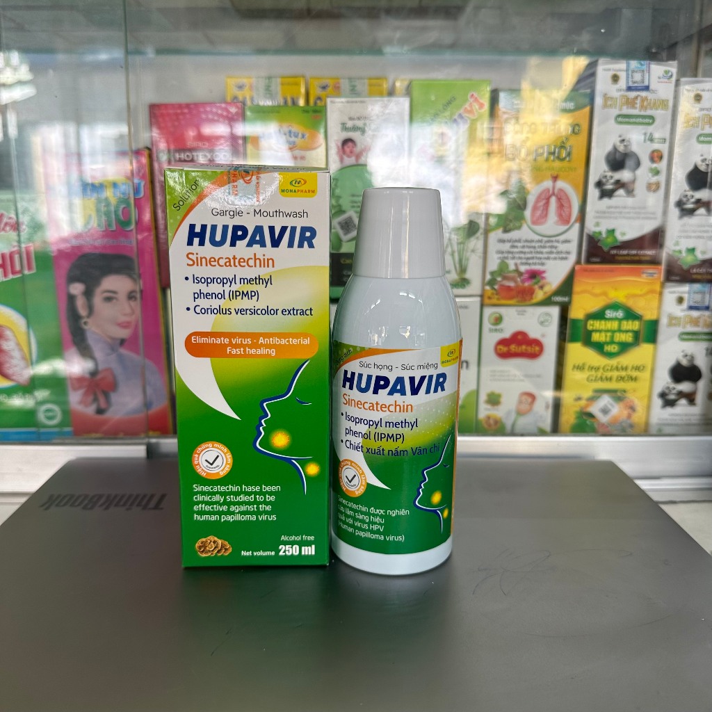 Nước súc miệng súc họng Hupavir Sinecatechin hỗ trợ đào thải HPV Sùi Mào Gà (che tên) Chai 250 ml