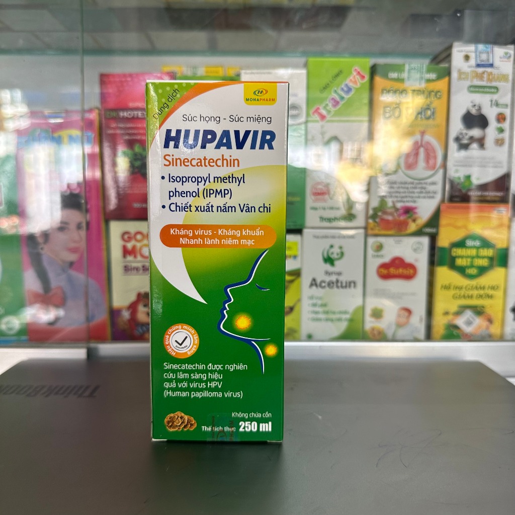 Nước súc miệng súc họng Hupavir Sinecatechin hỗ trợ đào thải HPV Sùi Mào Gà (che tên) Chai 250 ml