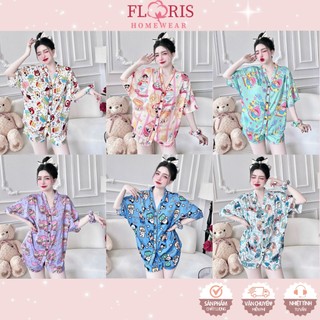 Đồ bộ mặc nhà lụa latin mịn mát tay cánh dơi quần ngắn họa tiết cute floris homewear