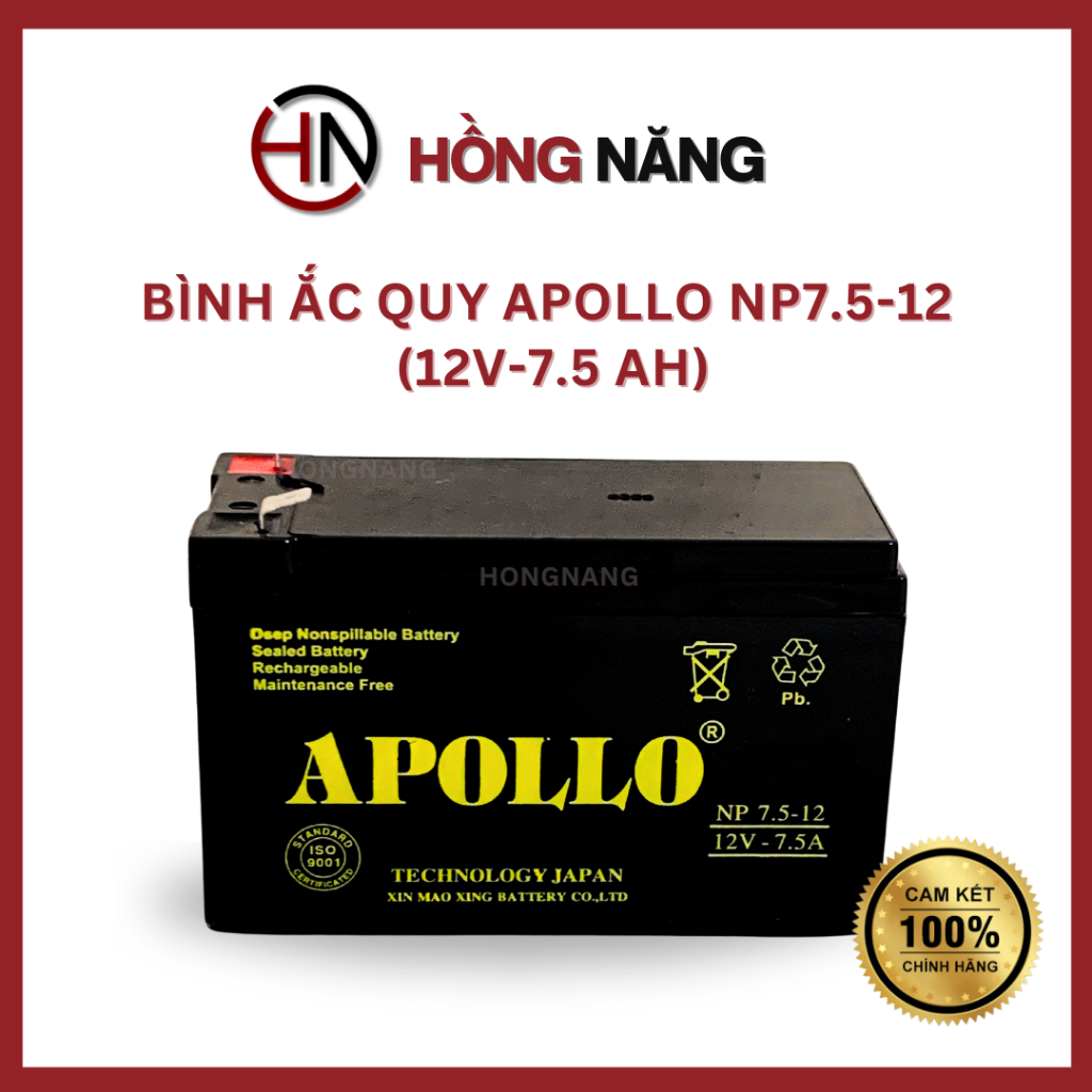 Bình Ắc quy APOLLO 12V 7.5AH - NP 7.5-12-Hàng Chính Hãng