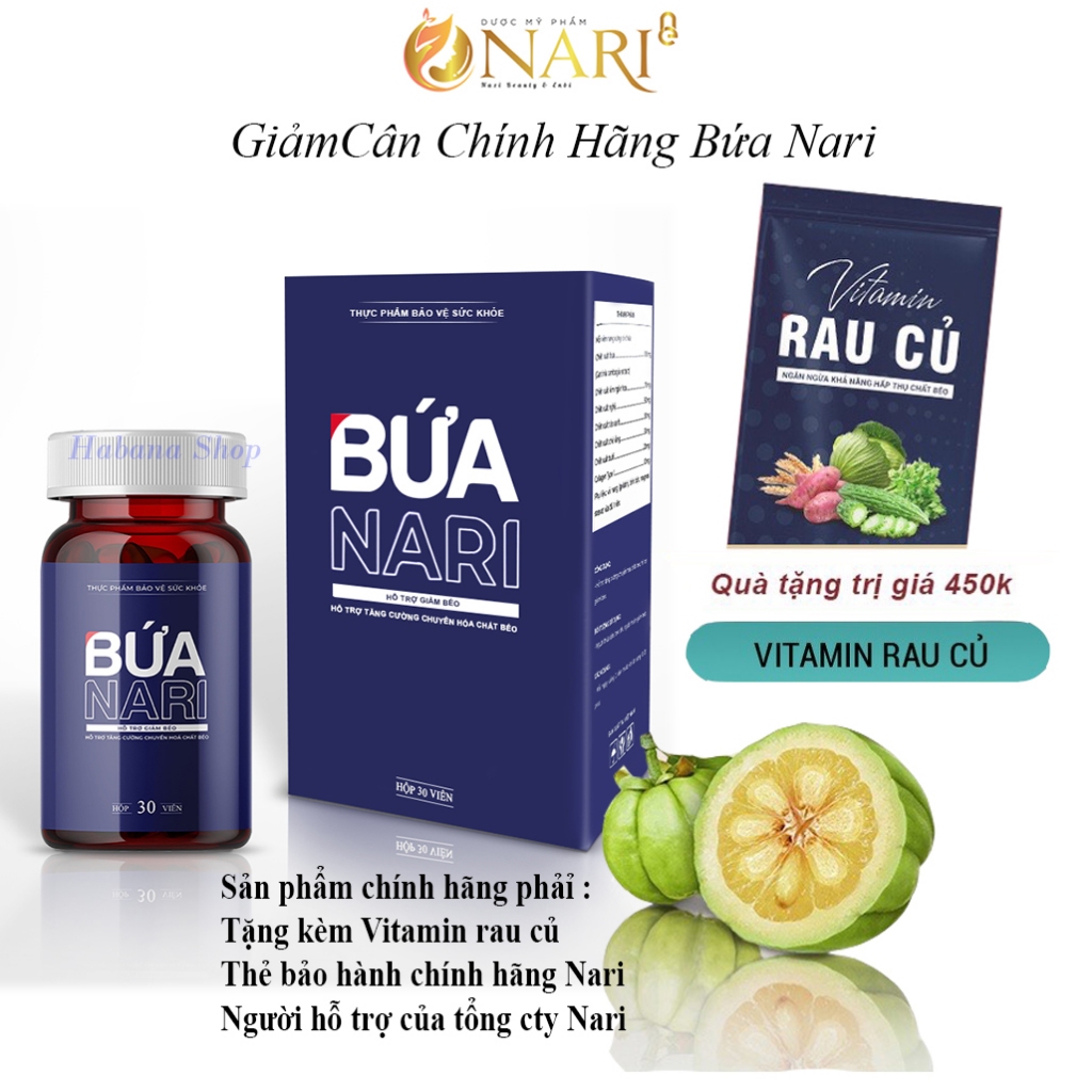 Bộ đôi hỗ trợ giảm béo bứa Nari tặng ngay vitamin rau củ chỉ giảm mỡ không tác dụng phụ hộp 30 viên