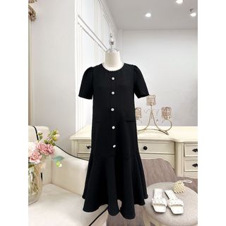 MEDYLA - Váy bầu mùa hè thiết kế tơ xốp đen cổ đính đá đầm bầu công sở cho bầu mặc đi làm dự tiệc - VTS1768