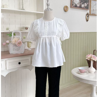 MEDYLA - Áo sơ mi bầu thô mềm cách điệu viền ren 2 bên cho bầu mặc trong và sau sinh - ATL1752