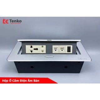 Hộp Ổ Cắm Điện Âm Bàn Họp Desktop Socket Chính hãng TENKO TK-AS05DN Màu Bạc