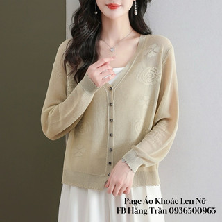 Áo khoác len mỏng khoác nhẹ mùa hè form to, áo khoác cardigan mỏng phối đầm