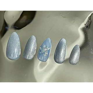 NAIL BOX-xanh thạch mắt mèo đính charm sao biển