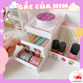 Kệ Decor Trang Trí Bàn Học Có Ngăn Kéo, Kệ Đựng Mỹ Phẩm Đa Năng Tiện Dụng 2 Tầng Nhiều Ngăn