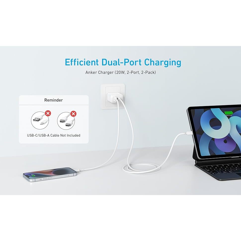 Combo Củ sạc nhanh Anker | 2 cổng 1USB-C & 1USB-A | Kèm Cáp sạc USB-C to USB-C- B2348 | BigBuy360 - bigbuy360.vn