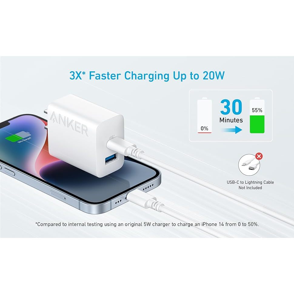 Combo Củ sạc nhanh Anker | 2 cổng 1USB-C & 1USB-A | Kèm Cáp sạc USB-C to USB-C- B2348 | BigBuy360 - bigbuy360.vn