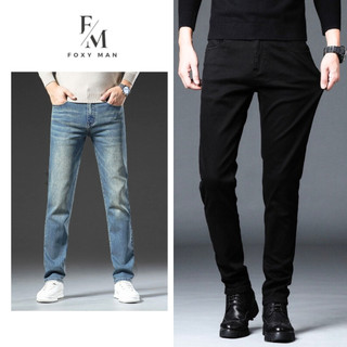 Quần Jean Nam Skinny Co Giãn 4 Chiều Dáng Ôm FOXYMAN Quần Bò Đen Rách Gối chất jeans cá tính phong cách Hàn Quốc