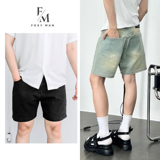 Quần Short Jean Nam Trắng Đen Co Giãn Ống Rộng, Ngắn Trên Gối - Quần Sooc - Quần Đùi Bò Chất Jeans Retro Wash FOXYMAN